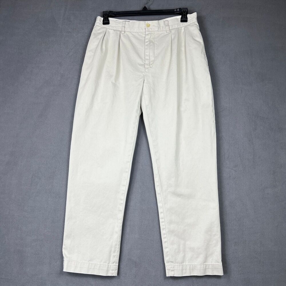 VTG Polo Ralph Lauren Ethan Pant Cream Pleated Chino Trousers Cotton 33x29